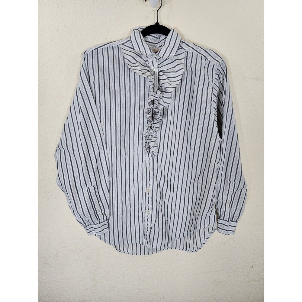 Rainbow Ridge Womens Vintage Blouse 14 Striped Ruffle Front Long Sleeve 80s 90s
